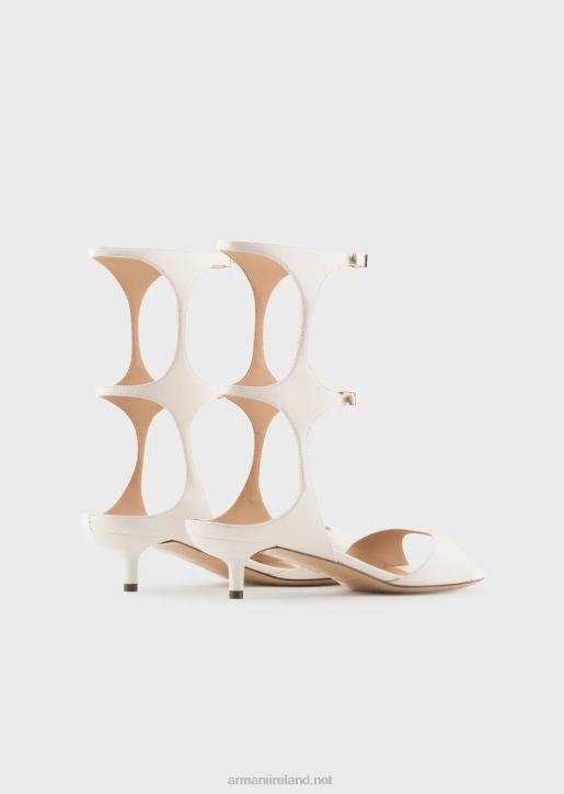 Women 086V526 Sandals With Nappa-Leather Geometric Leg And Heel Armani Milky White