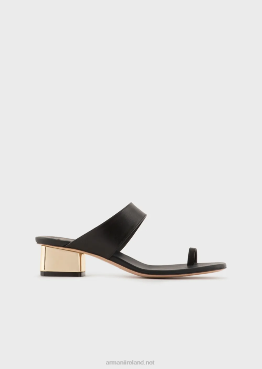 Women 086V528 Nappa-Leather Flip-Flop Sandals With Laminated Heel Armani Black