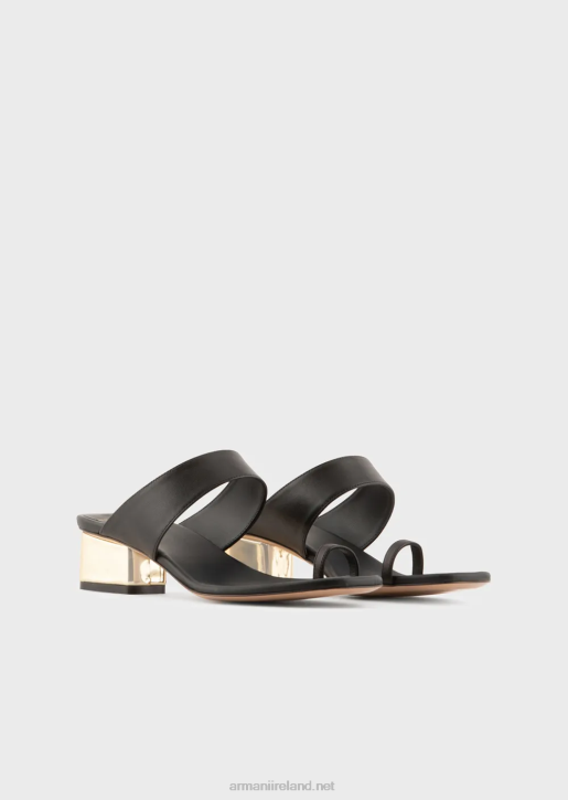 Women 086V528 Nappa-Leather Flip-Flop Sandals With Laminated Heel Armani Black