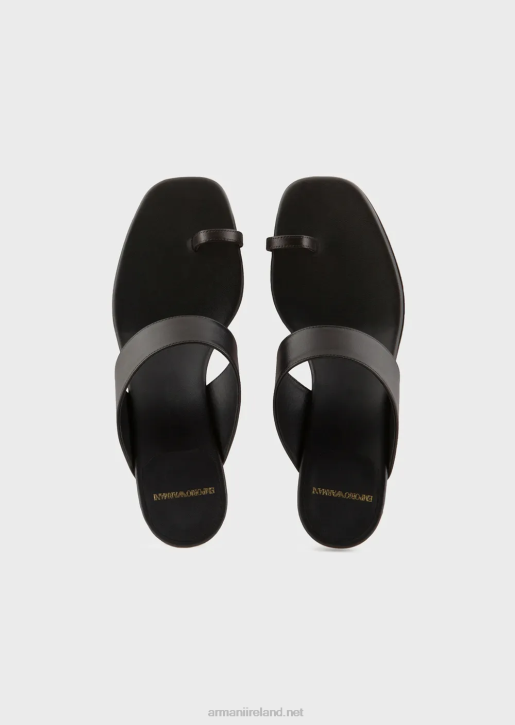 Women 086V528 Nappa-Leather Flip-Flop Sandals With Laminated Heel Armani Black