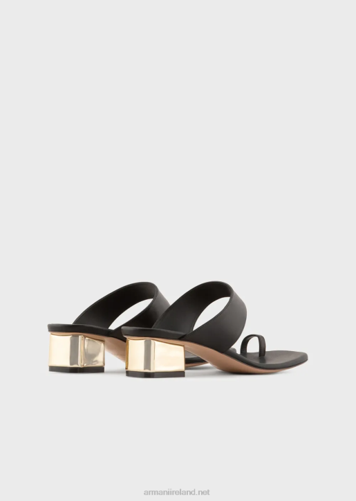 Women 086V528 Nappa-Leather Flip-Flop Sandals With Laminated Heel Armani Black