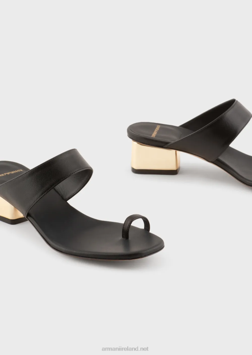 Women 086V528 Nappa-Leather Flip-Flop Sandals With Laminated Heel Armani Black
