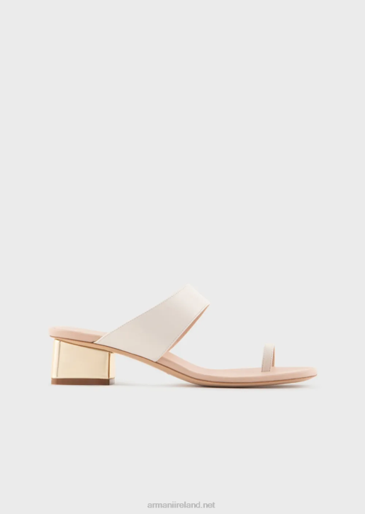 Women 086V529 Nappa-Leather Flip-Flop Sandals With Laminated Heel Armani Milky White