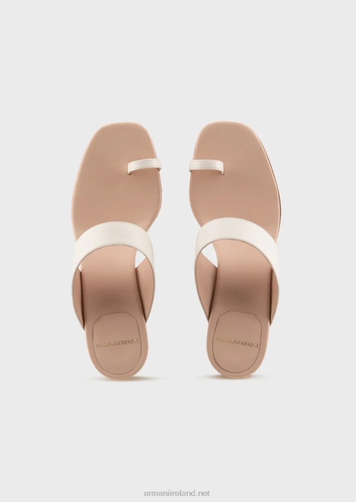 Women 086V529 Nappa-Leather Flip-Flop Sandals With Laminated Heel Armani Milky White