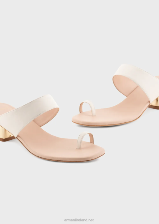 Women 086V529 Nappa-Leather Flip-Flop Sandals With Laminated Heel Armani Milky White