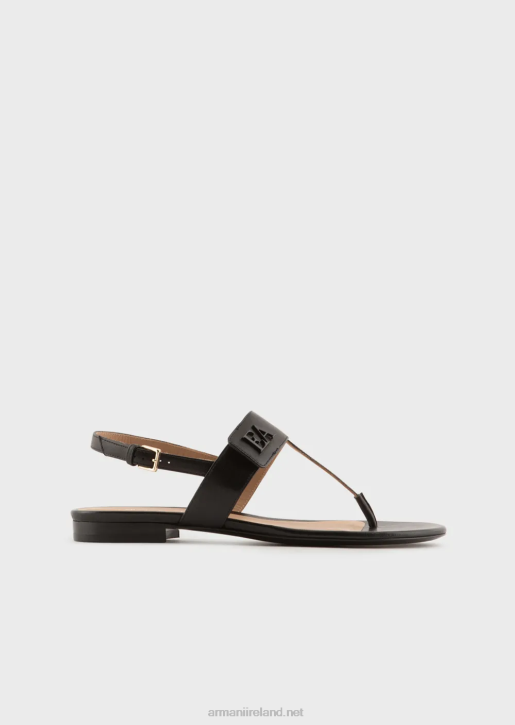 Women 086V532 Nappa-Leather Flip-Flop Sandals With Ea Logo Armani Black