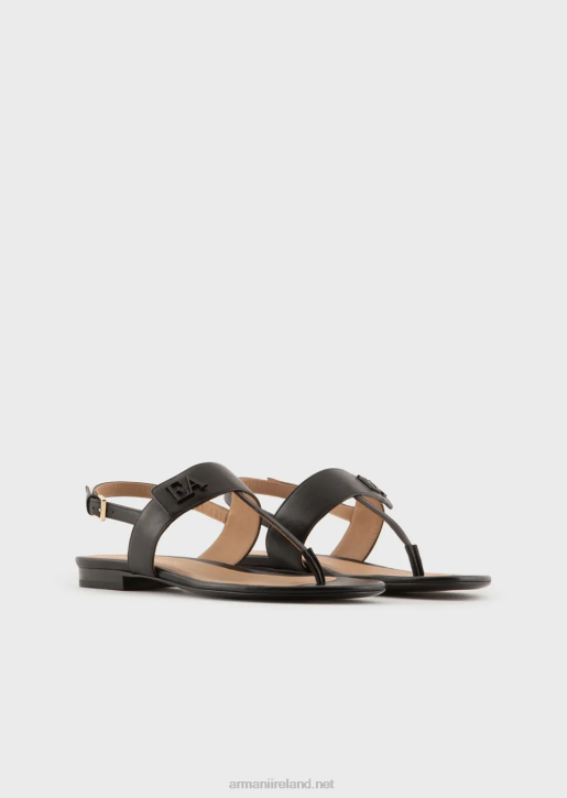 Women 086V532 Nappa-Leather Flip-Flop Sandals With Ea Logo Armani Black