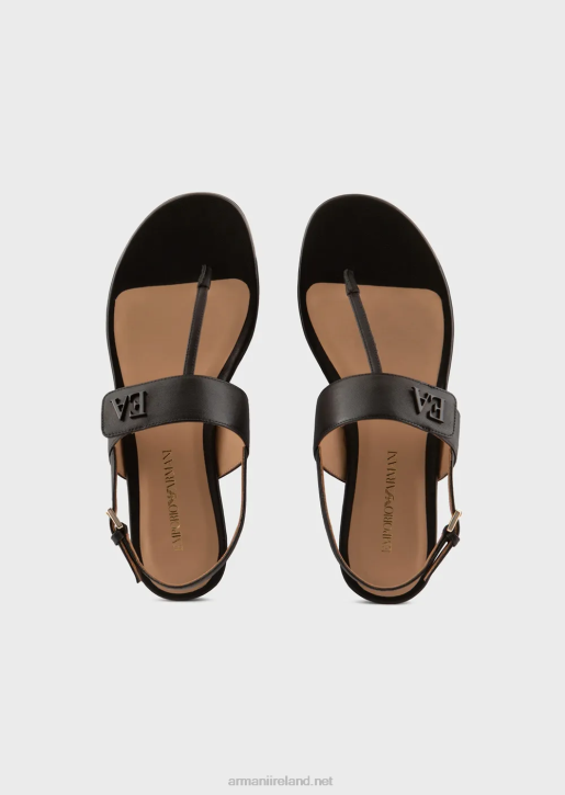 Women 086V532 Nappa-Leather Flip-Flop Sandals With Ea Logo Armani Black
