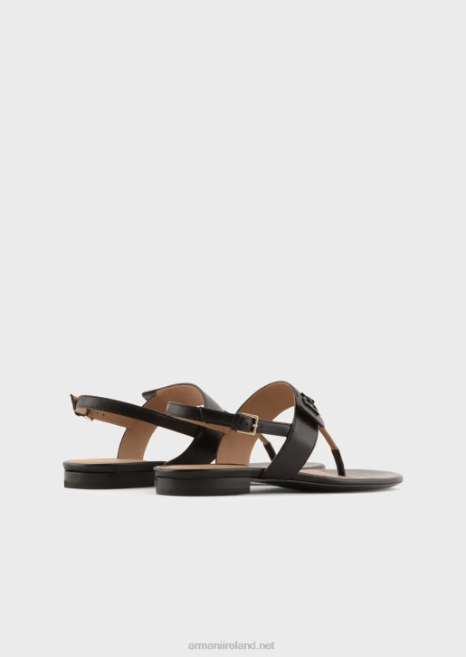 Women 086V532 Nappa-Leather Flip-Flop Sandals With Ea Logo Armani Black