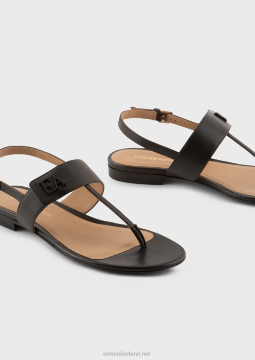Women 086V532 Nappa-Leather Flip-Flop Sandals With Ea Logo Armani Black
