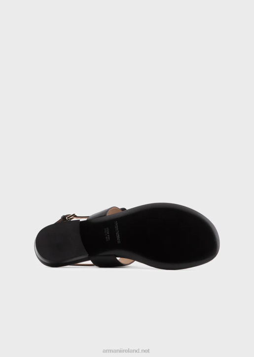 Women 086V532 Nappa-Leather Flip-Flop Sandals With Ea Logo Armani Black