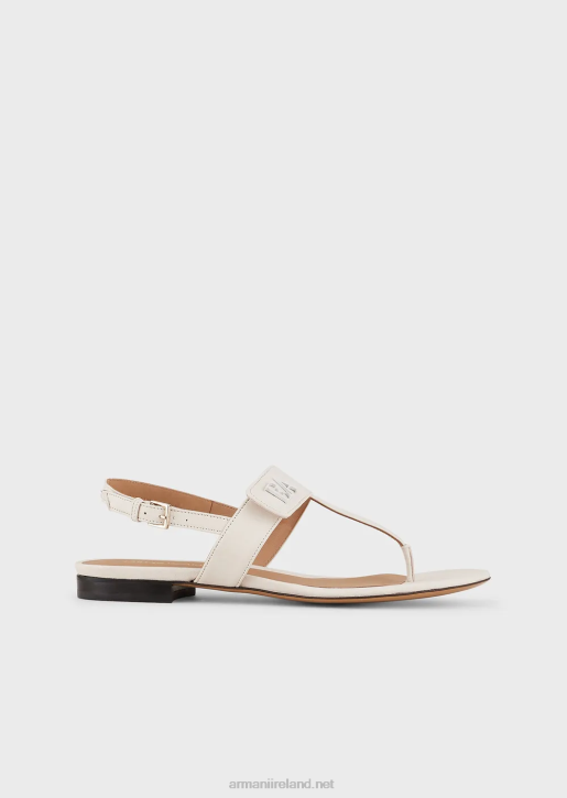 Women 086V533 Nappa-Leather Flip-Flop Sandals With Ea Logo Armani Milky White