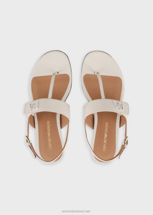 Women 086V533 Nappa-Leather Flip-Flop Sandals With Ea Logo Armani Milky White