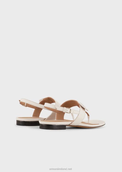 Women 086V533 Nappa-Leather Flip-Flop Sandals With Ea Logo Armani Milky White