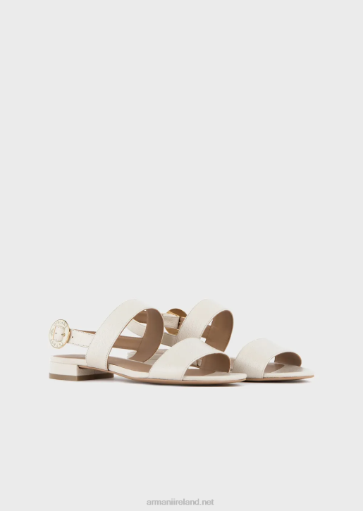 Women 086V535 Leather Sandals With Logo Medallion Armani White