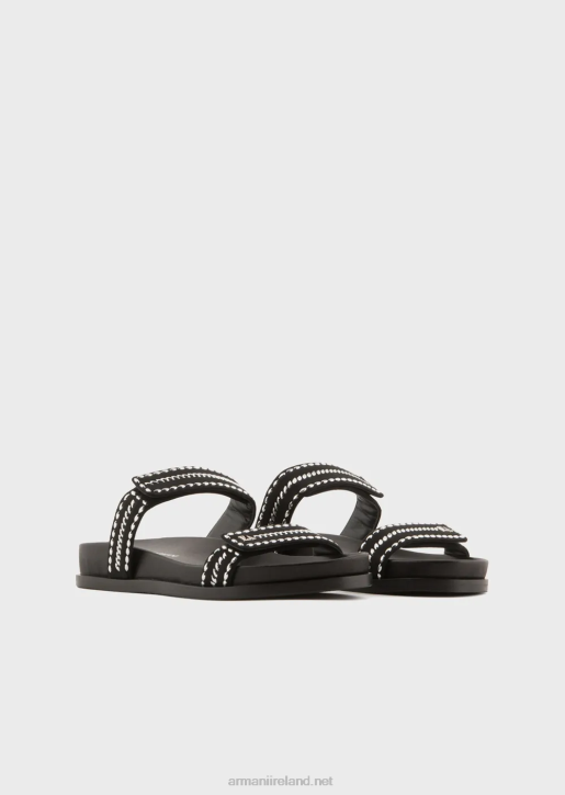 Women 086V537 Ea Logo Studded Double-Band Sandals Armani Black