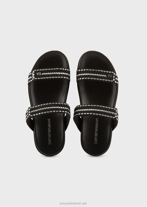 Women 086V537 Ea Logo Studded Double-Band Sandals Armani Black