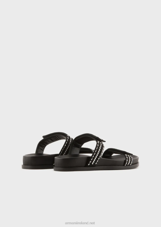 Women 086V537 Ea Logo Studded Double-Band Sandals Armani Black
