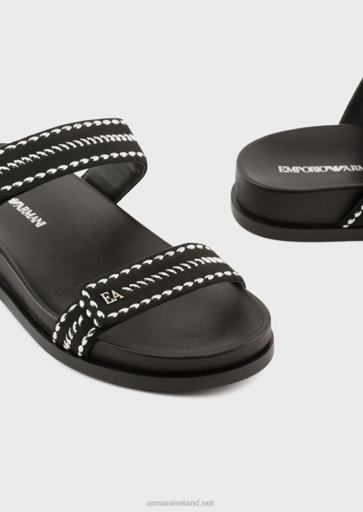 Women 086V537 Ea Logo Studded Double-Band Sandals Armani Black