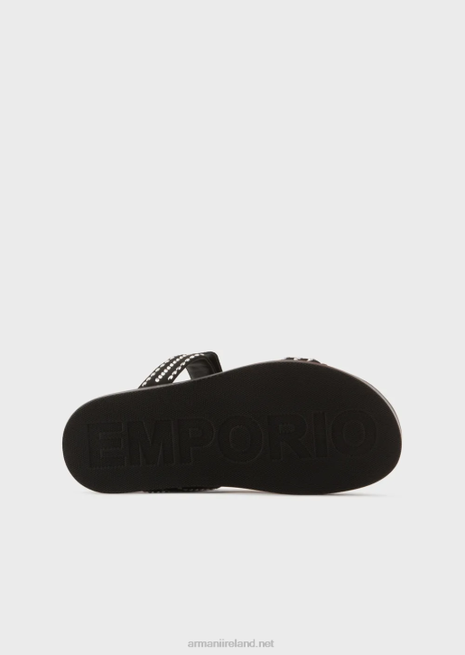 Women 086V537 Ea Logo Studded Double-Band Sandals Armani Black