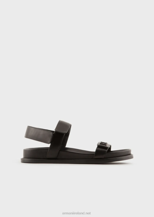 Women 086V538 Double-Band Sandals In Nappa Leather With Ea Logo Armani Black