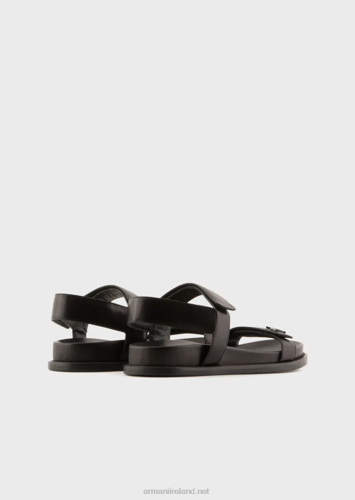 Women 086V538 Double-Band Sandals In Nappa Leather With Ea Logo Armani Black