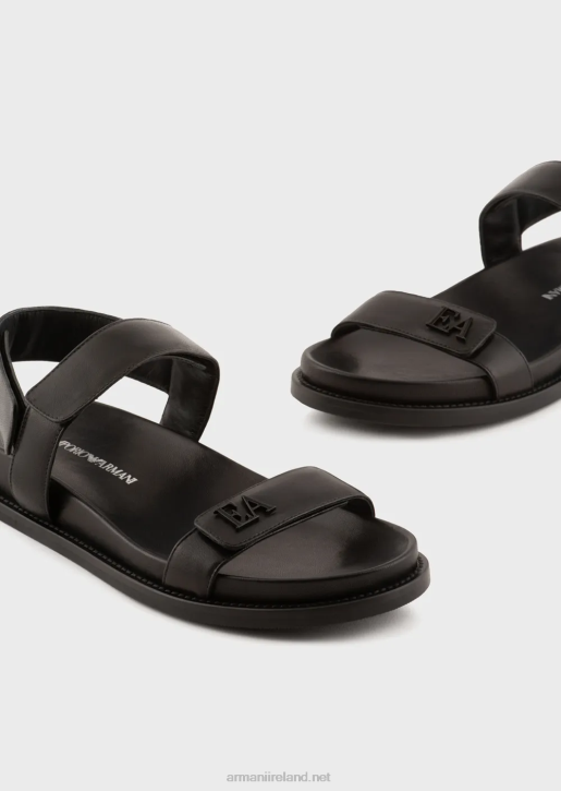 Women 086V538 Double-Band Sandals In Nappa Leather With Ea Logo Armani Black