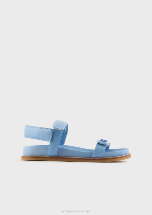 Women 086V539 Double-Band Sandals In Nappa Leather With Ea Logo Armani Azure