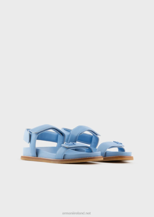 Women 086V539 Double-Band Sandals In Nappa Leather With Ea Logo Armani Azure