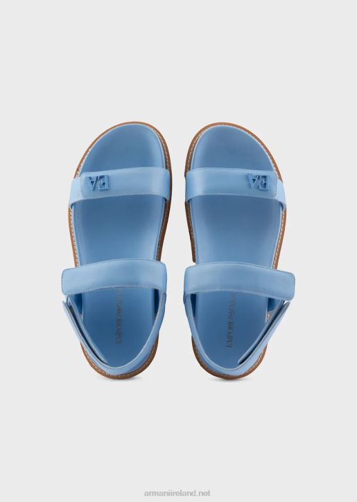 Women 086V539 Double-Band Sandals In Nappa Leather With Ea Logo Armani Azure