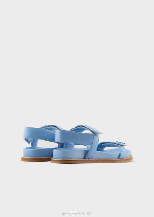 Women 086V539 Double-Band Sandals In Nappa Leather With Ea Logo Armani Azure