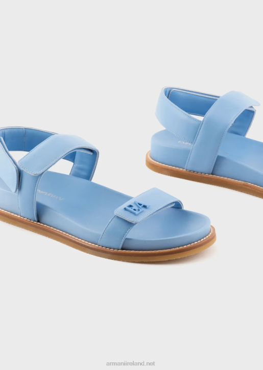 Women 086V539 Double-Band Sandals In Nappa Leather With Ea Logo Armani Azure