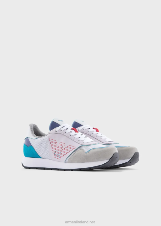 Women 086V542 Suede Mesh And Nappa Leather Sneakers With Embroidered Eagle Armani Pattern