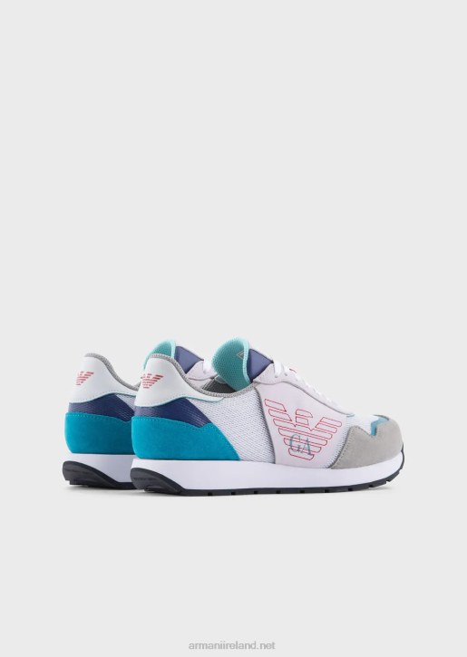 Women 086V542 Suede Mesh And Nappa Leather Sneakers With Embroidered Eagle Armani Pattern