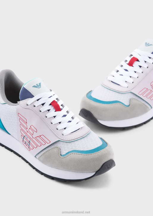 Women 086V542 Suede Mesh And Nappa Leather Sneakers With Embroidered Eagle Armani Pattern