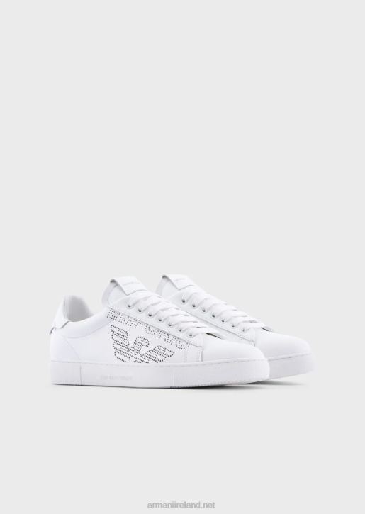 Women 086V544 Leather Sneakers With Perforated Logo Armani White