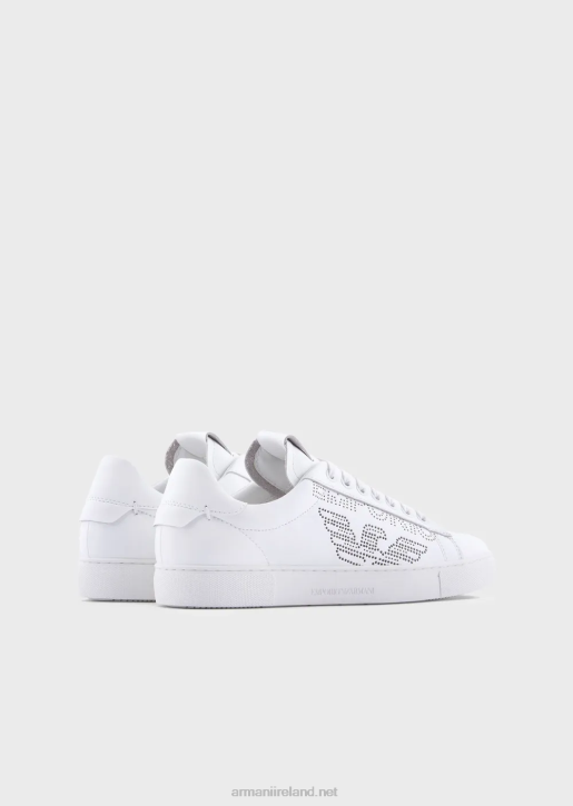 Women 086V544 Leather Sneakers With Perforated Logo Armani White