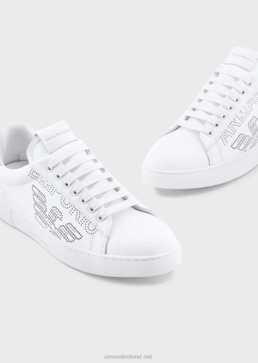 Women 086V544 Leather Sneakers With Perforated Logo Armani White