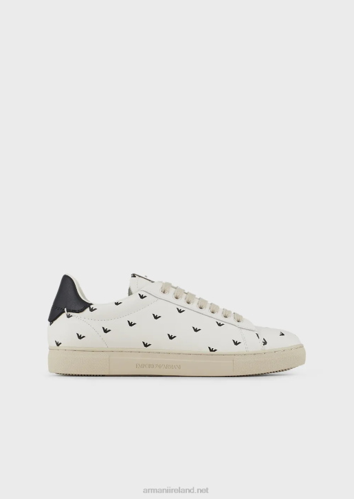 Women 086V545 Soft Leather Sneakers With All-Over 3D Eagle Armani