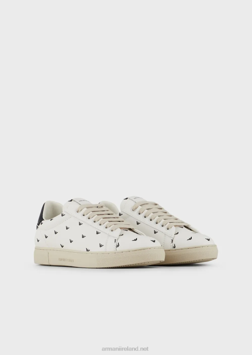 Women 086V545 Soft Leather Sneakers With All-Over 3D Eagle Armani