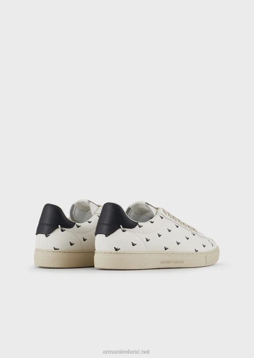 Women 086V545 Soft Leather Sneakers With All-Over 3D Eagle Armani