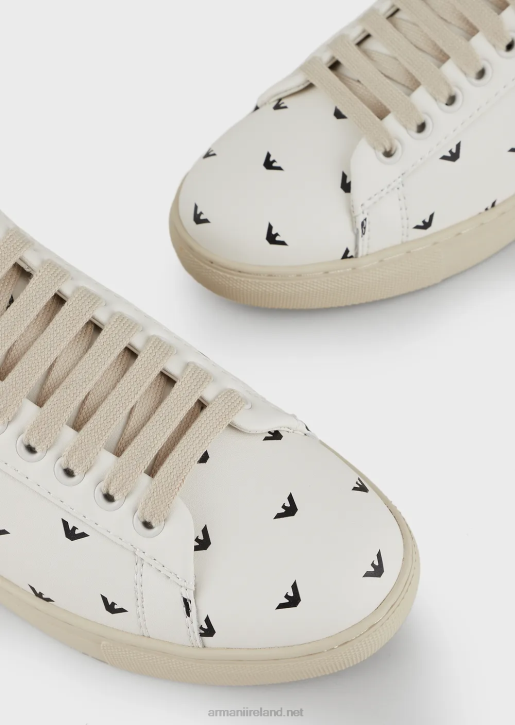 Women 086V545 Soft Leather Sneakers With All-Over 3D Eagle Armani