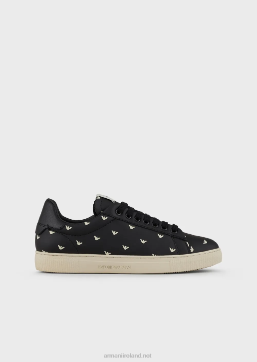 Women 086V546 Soft Leather Sneakers With All-Over 3D Eagle Armani Black