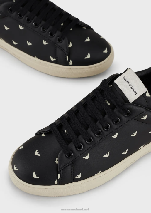 Women 086V546 Soft Leather Sneakers With All-Over 3D Eagle Armani Black