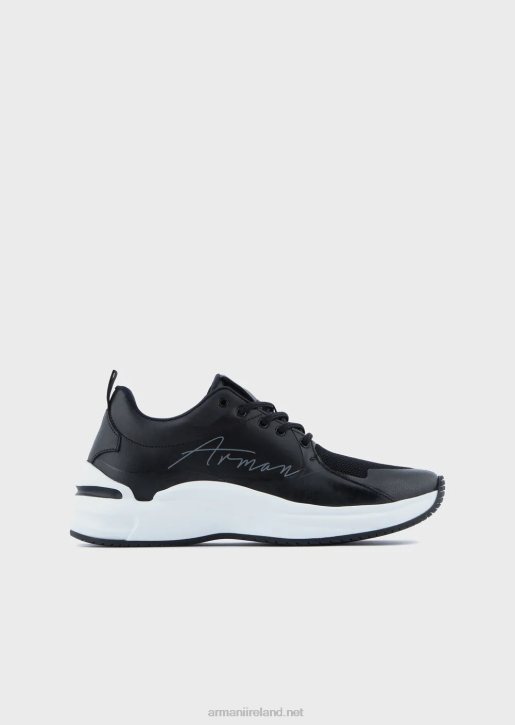Women 086V550 Leather-And-Mesh Sneakers With Signature Logo Armani Black
