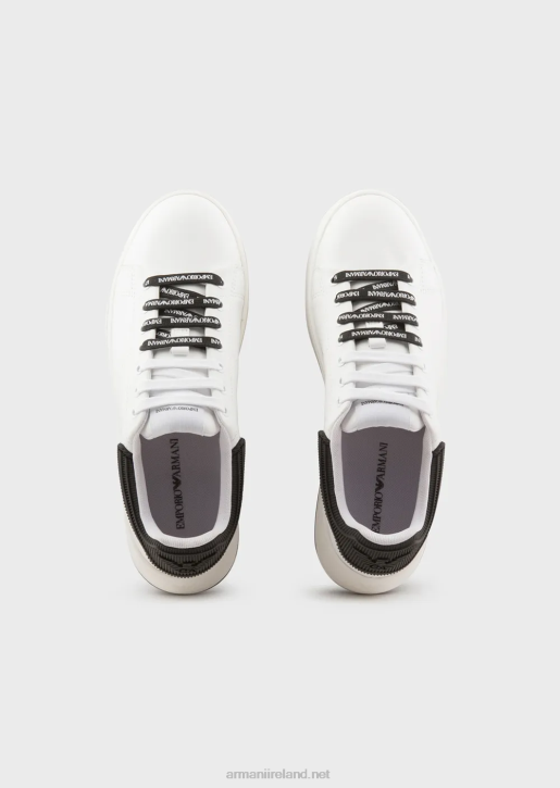 Women 086V553 Leather Sneakers With Rubber Backs Armani Bianco E Nero