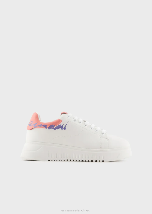 Women 086V555 Nappa-Leather Sneakers With Back Signature Logo Armani White Logo