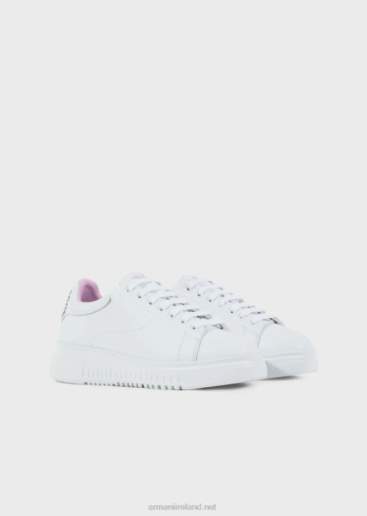 Women 086V556 Action-Leather Sneakers With Borgonuovo Milano Logo Armani White