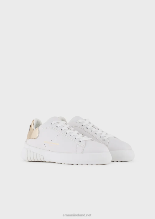 Women 086V557 Leather Sneakers With Laminated Back Armani White Logo