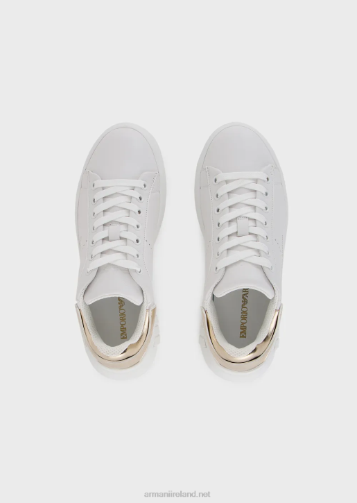 Women 086V557 Leather Sneakers With Laminated Back Armani White Logo